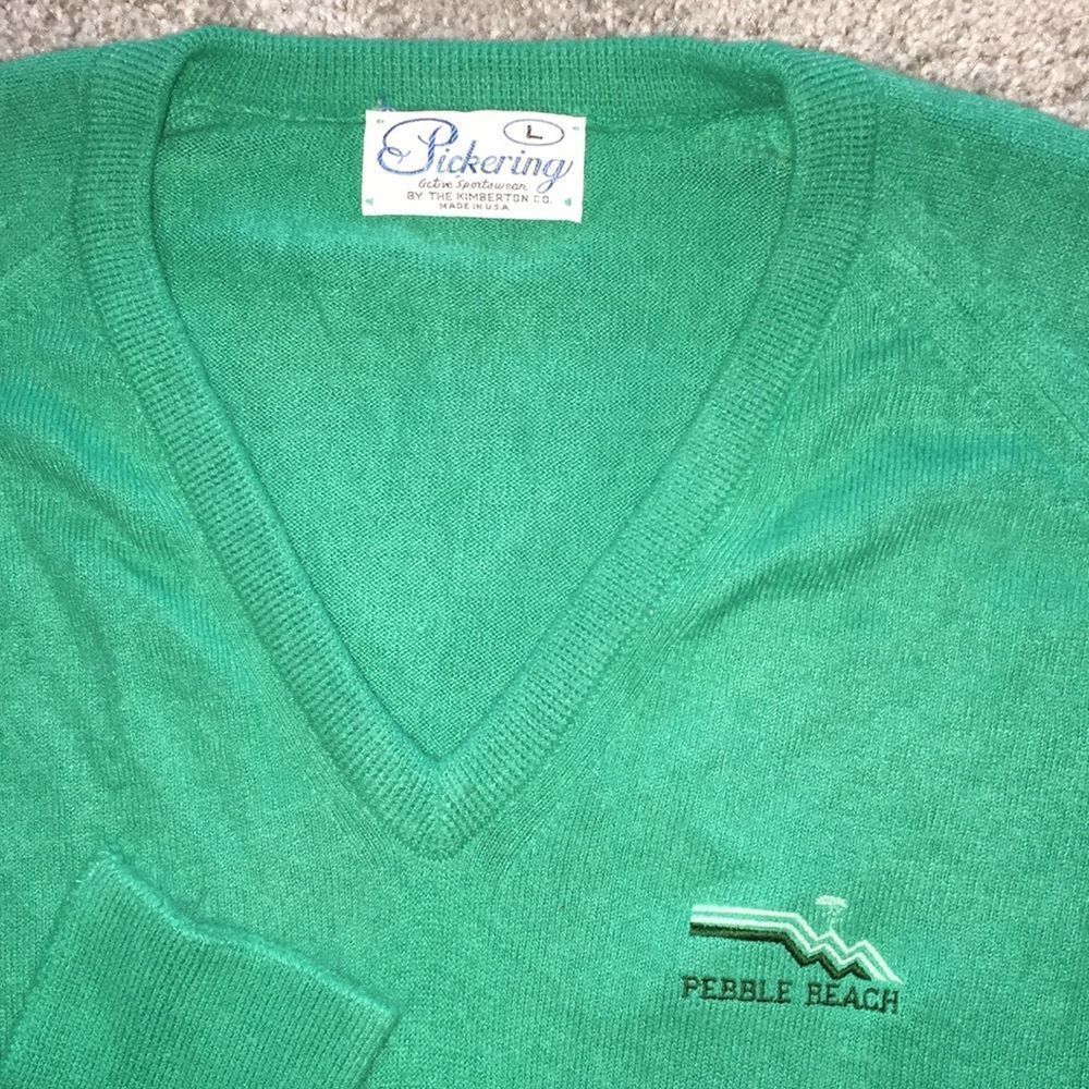 Vintage Pickering Pebble Beach old logo Green golf sweater sweatshirt retro L